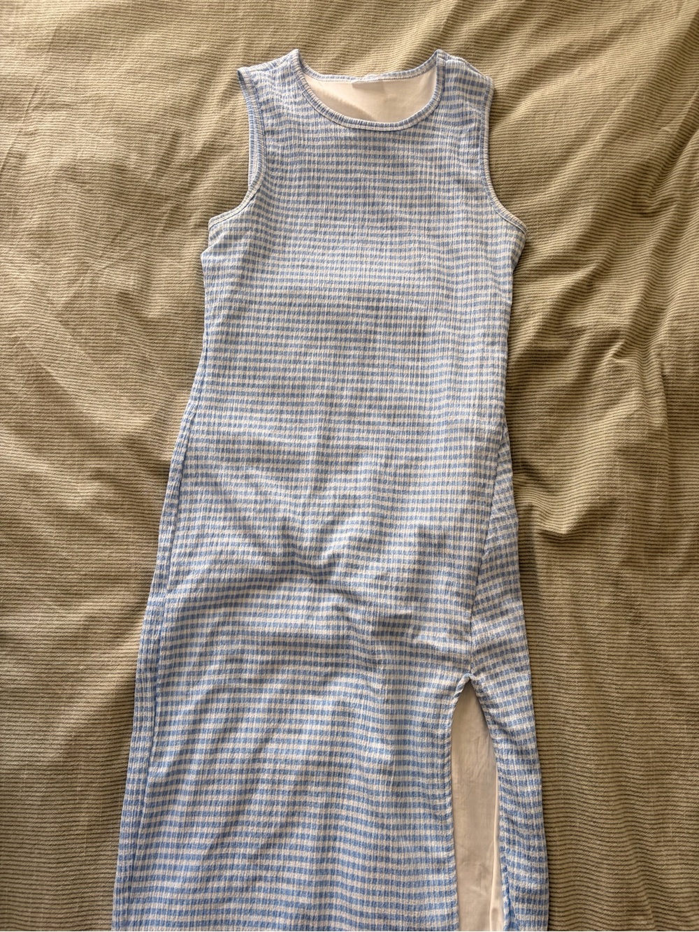 Sleeveless Blue & White Gingham Knit Maxi Dress